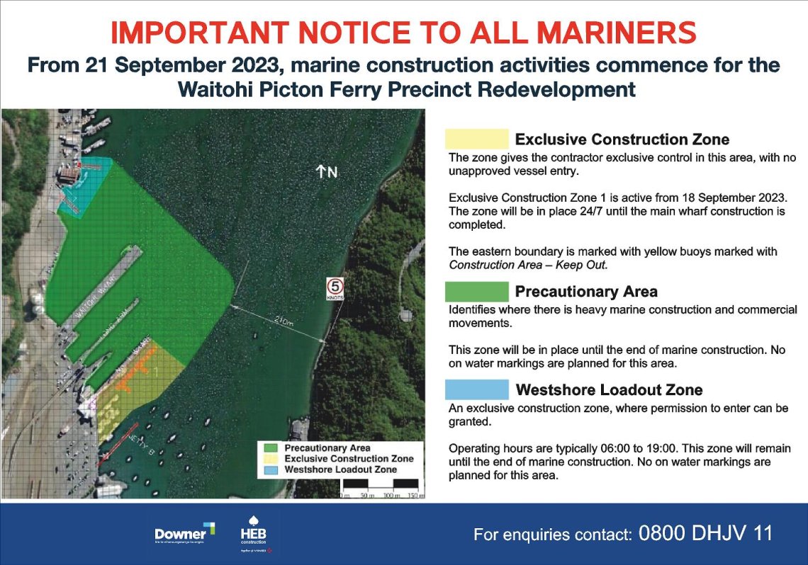 Notice to Mariners precautionary and exclusive construction zones in